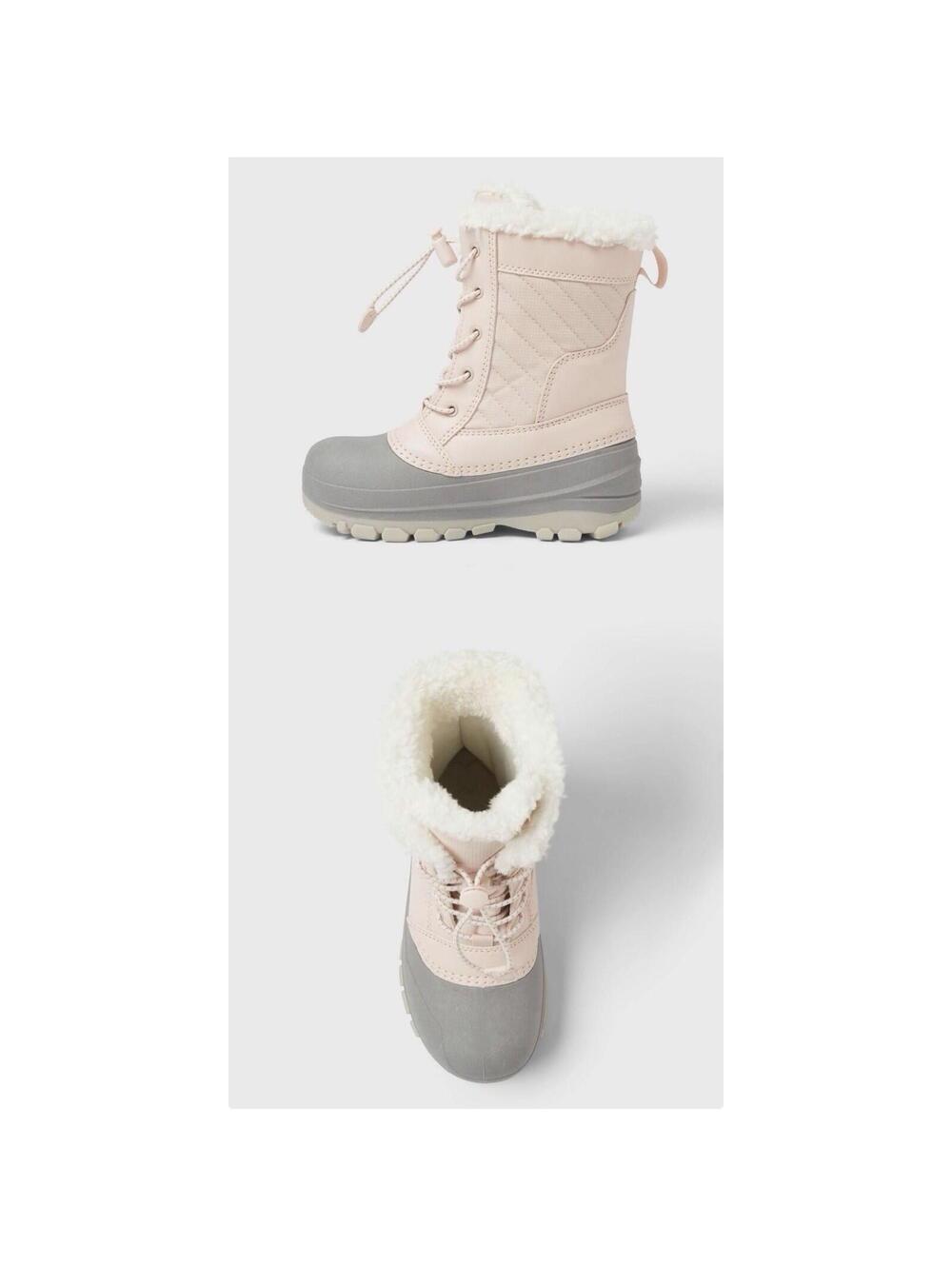 Cat & Jack Girls' sz 6 Pink Gray Winter Snow Boots Faux Fur Lace Up Insulated
